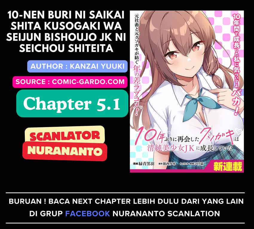 Baca Komik 10-Nen Buri ni Saikai shita Kusogaki wa Seijun Bishoujo JK ni Seichou shiteita Chapter 5.1 Gambar 1
