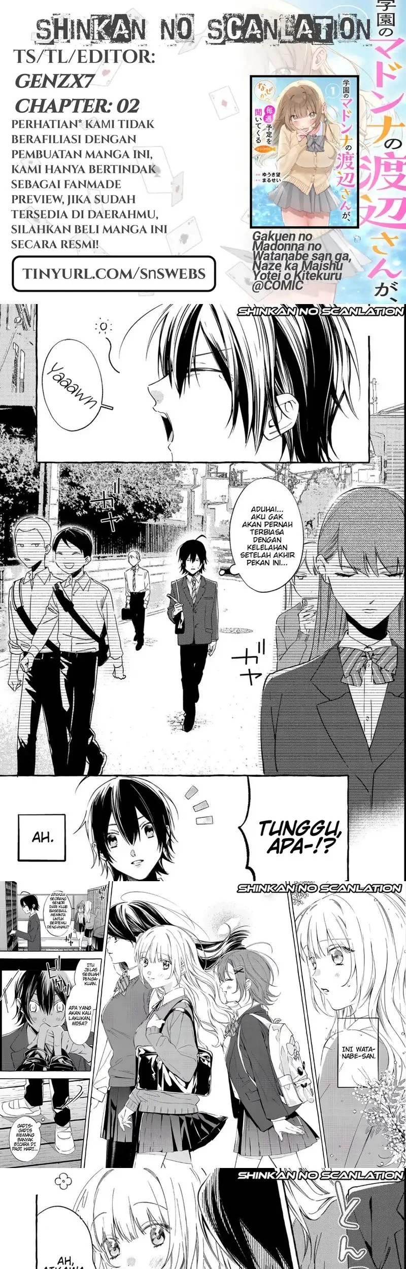 Komik Gakuen no Madonna no Watanabe san ga, Naze ka Maishu Yotei wo Kitekuru Chapter 2 gambar 1