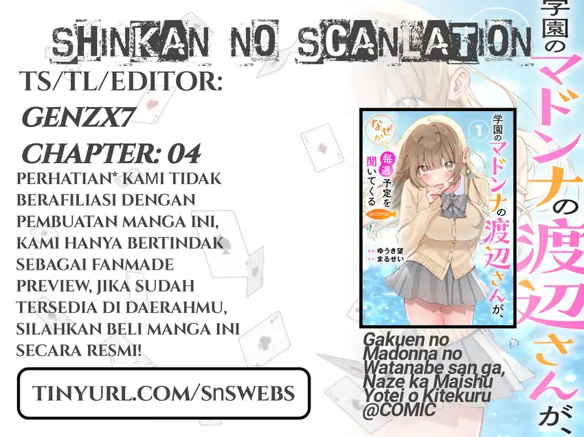 Komik Gakuen no Madonna no Watanabe san ga, Naze ka Maishu Yotei wo Kitekuru Chapter 4 gambar 1