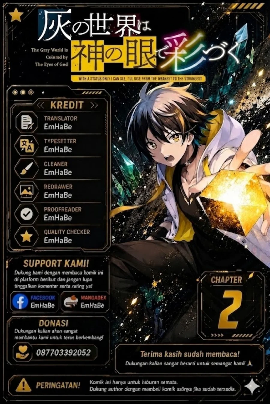Komik Hai no Sekai wa Kami-no-me de Irodoku: Ore dake Mieru Status de, Saijaku kara Saikyou e Kageagaru Chapter 2 gambar 1