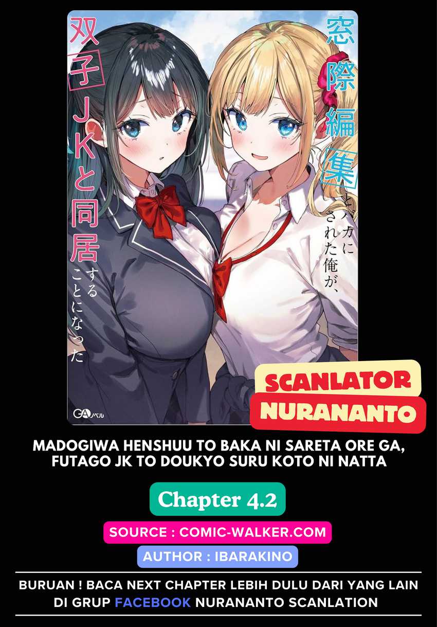 Baca Komik Madogiwa henshuu to baka ni sareta ore ga, futago JK to doukyo suru koto ni natta Chapter 4.2 Gambar 1