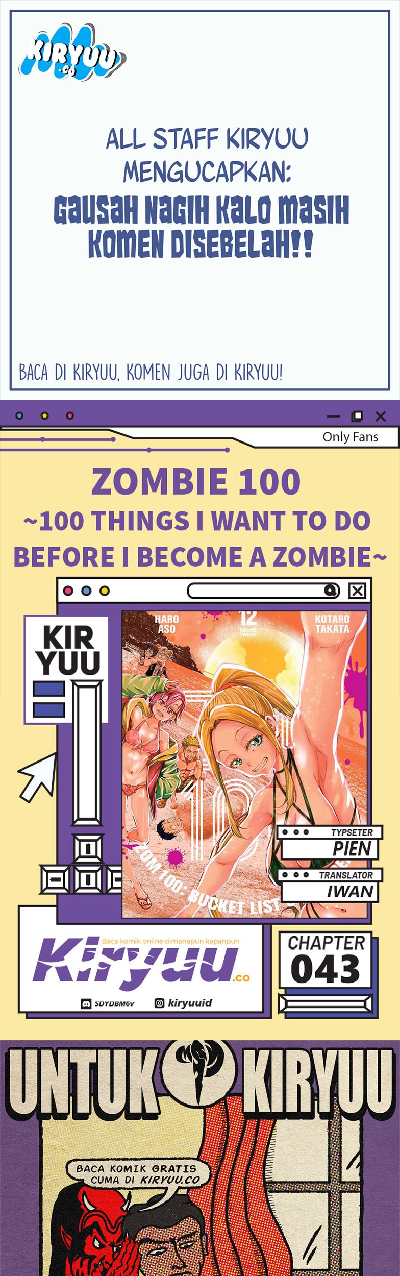 Baca Komik Zombie 100 ~Zombie ni Naru Made ni Shitai 100 no Koto~ Chapter 43 Gambar 1