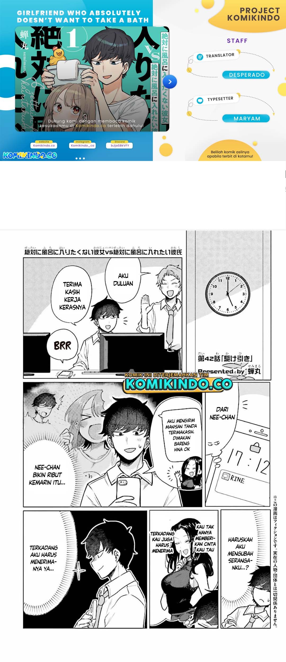 Baca Komik Girlfriend Who Absolutely Doesn’t Want to Take a Bath VS Boyfriend Who Absolutely Wants Her to Take a Bath Chapter 42 Gambar 1